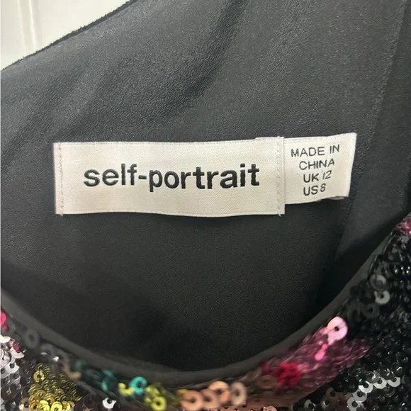 Self-Portrait Midnight Bloom One Shoulder Sequined Cocktail Dress - Picture 5 of 8